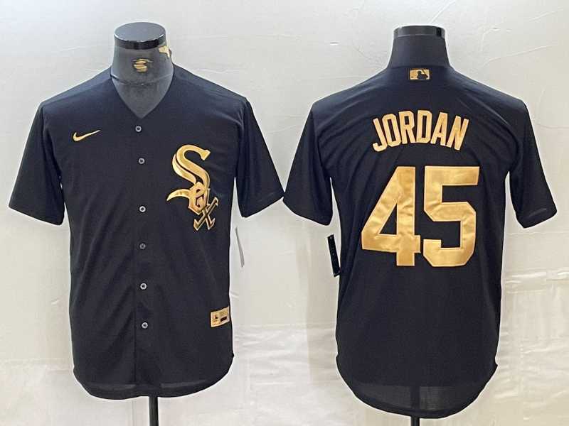 Men%27s Chicago White Sox #45 Michael Jordan Black Gold Cool Base Stitched Baseball Jersey->chicago cubs->MLB Jersey